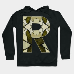 Letter R Monogram Initial Olive Green Pearl White Aesthetic Abstract Pattern Painting On Canvas Hoodie